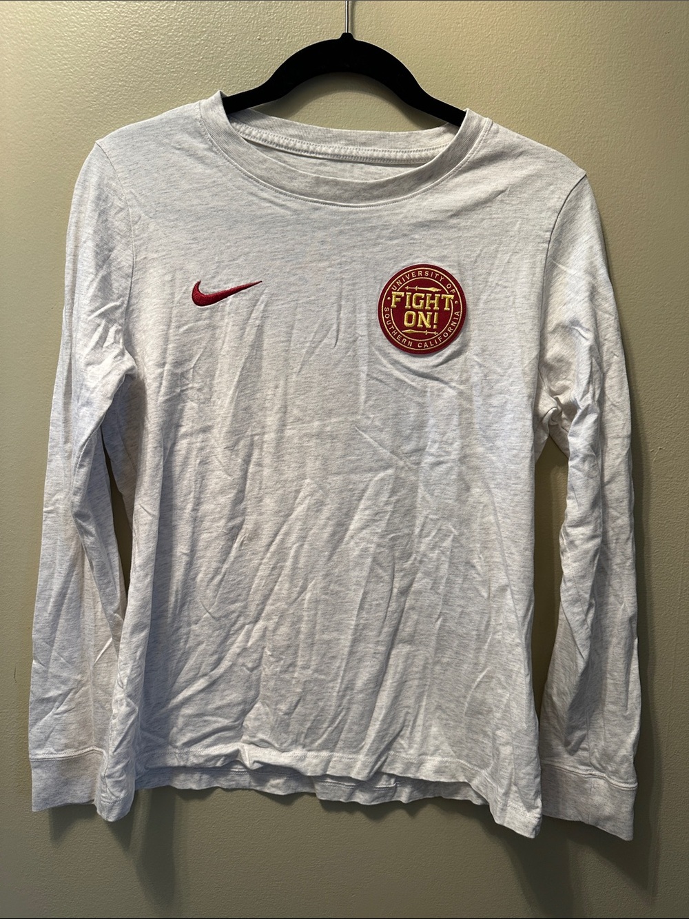 Nike White Long-Sleeve Tee with Red 'Fight On' Patch